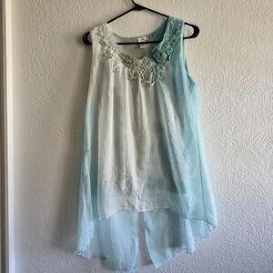 Chic Aqua Lace-Trimmed Tank Top